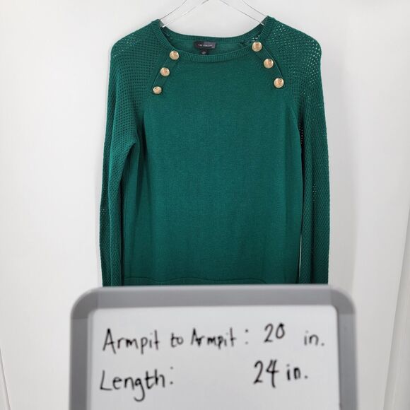 The Limited Sweater Womens Large Green Open Knit Sleeves Gold Button Accents - Picture 11 of 11